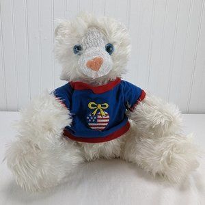 K & K Sales White Bear Plush 11" Stuffed Animal Blue Eyes Hard Pink Nose Games